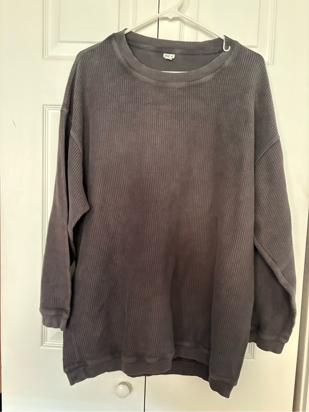 Aerie Oversized Charcoal Grey Corded Crewneck Sweater